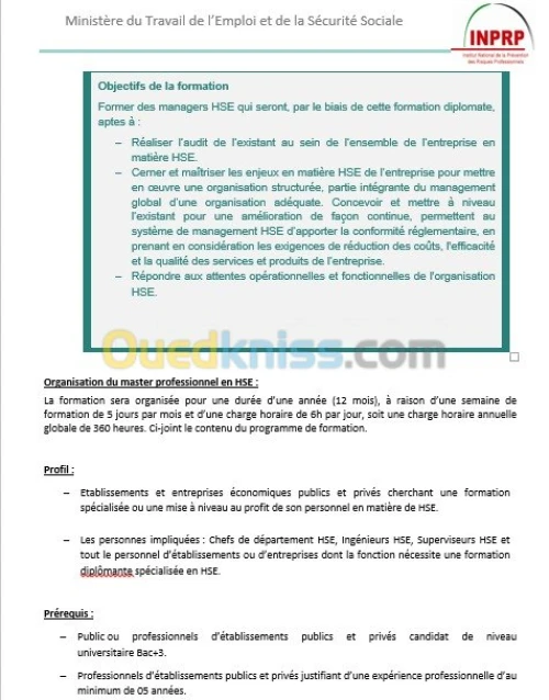 Formation Master Pros SIE & HSE.