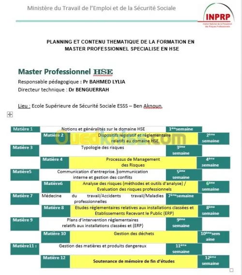 Formation Master Pros SIE & HSE.