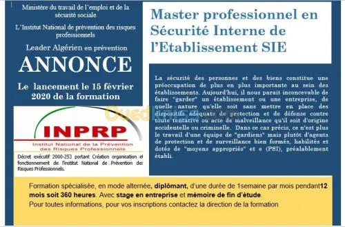 Formation Master Pros SIE & HSE.
