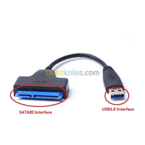 Adaptateur Convertisseur SATA III 2.5" vers USB 3.0 5Gbps pour disque dur SSD HDD