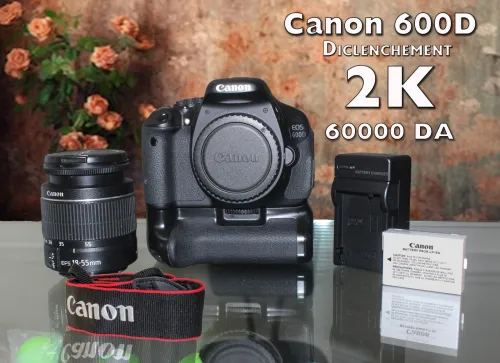 Canon 600D+Obdjectif 18-55+ Grippe+chargeur et batterie+ sebta déclanchement 2K