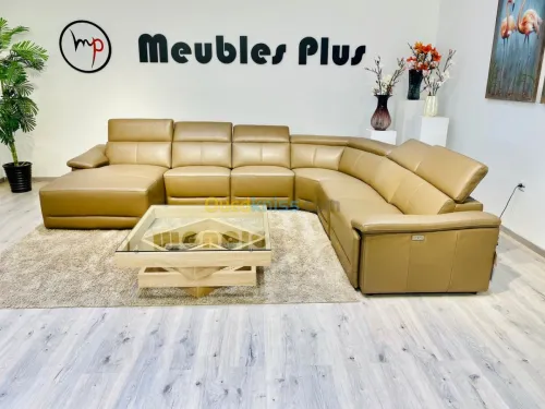 Salon canapé grand angle CUIR ITALIEN