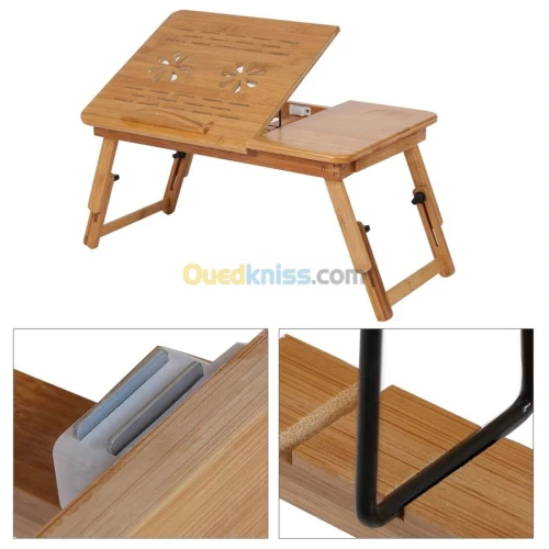Table Support LAPTOP en bambou pliable avec ventilateur refroidisseur GM 55cm x 35cm BM92
