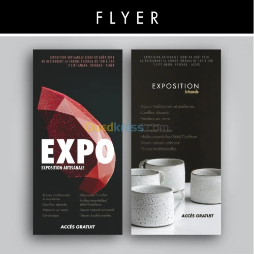 Design et Impression de maquettes Logo carte de visite Flyer Affiche Menu Vitrine Packaging Livre 