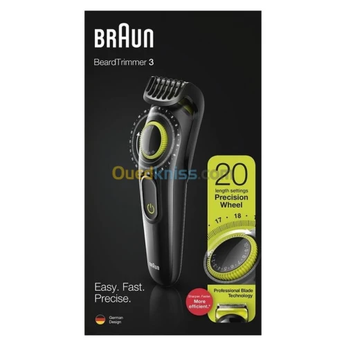 BRAUN Tondeuse À Barbe Et Cheveux Bt3221 Avec Bouton De Précision Et 1 Sabot Noir/Vert