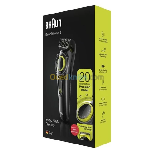 BRAUN Tondeuse À Barbe Et Cheveux Bt3221 Avec Bouton De Précision Et 1 Sabot Noir/Vert