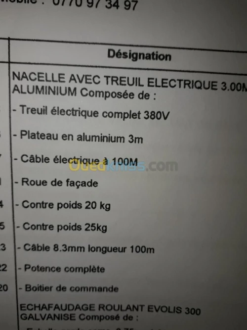 Nacelle electrique echaffaudage evolis