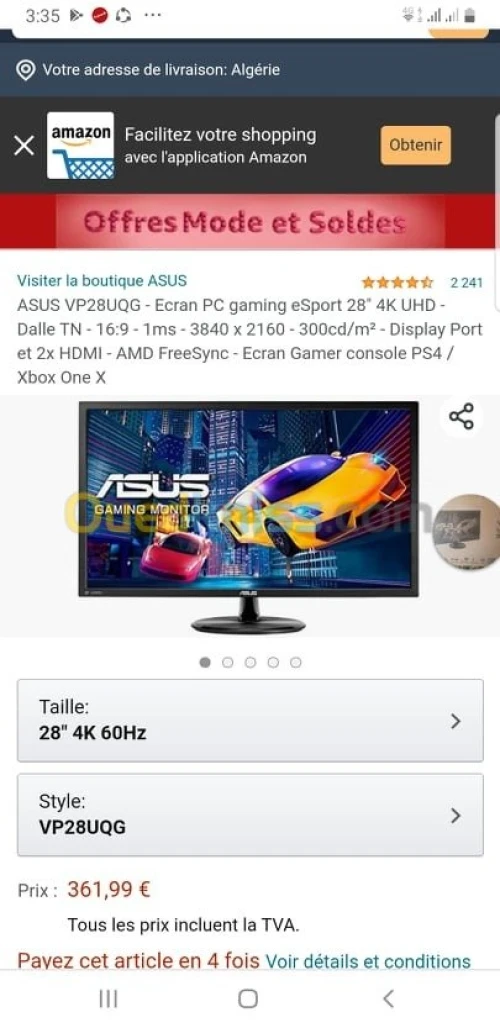 Ecran asus 28 4k vp28uqg ecran gaming