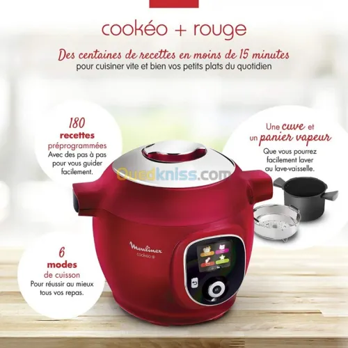  Moulinex COOKEO+ MULTICUISEUR ELECTRIQUE 6L 180 RECETTES PREPROGRAMMEES ROUGE CE85B510