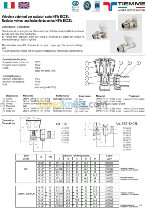 Robinet radiateur manuel TIEMME