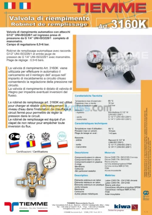 Robinet de remplissage TIEMME