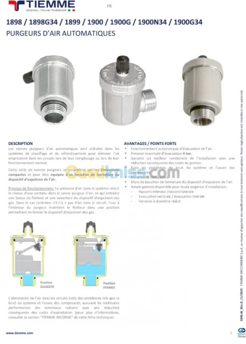 PURGEURS D’AIR AUTOMATIQUES TIEMME 
