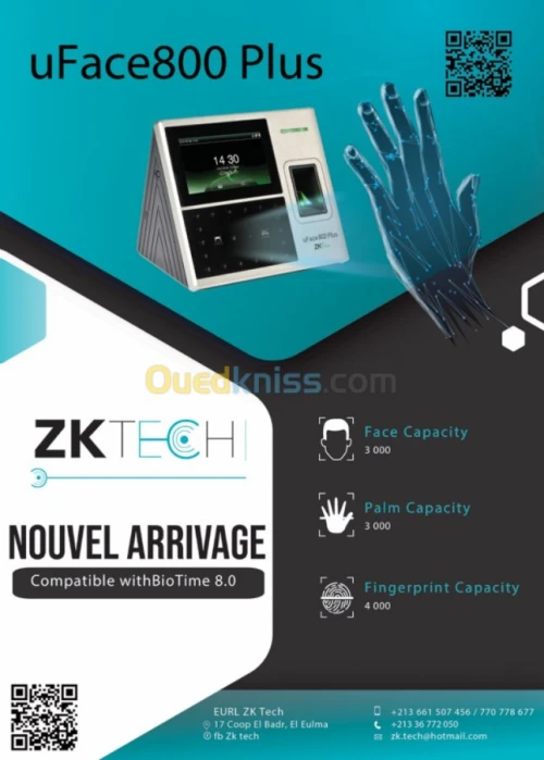 POINTEUSE ZKTECO Uface800 plus