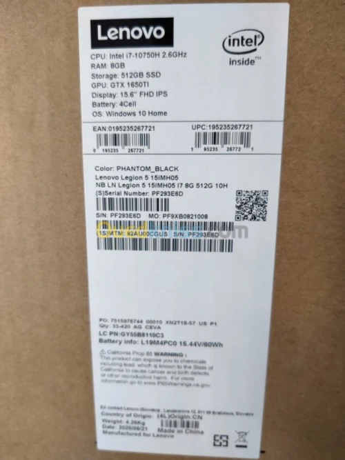 LÉGION 5 I7 10750H/512SSD/GTX1650TI