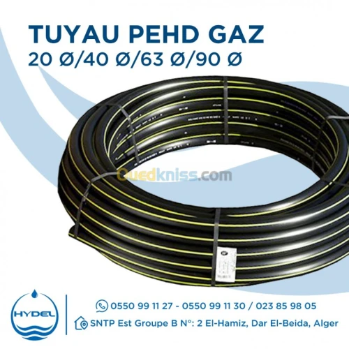 TUBE PEHD PE GAZ DN20|DN40|DN63|DN110|DN125|DN160|DN200|DN250