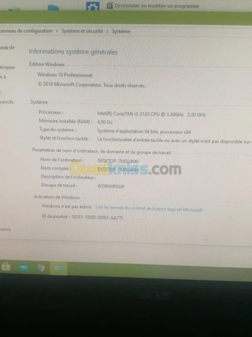 PC bireau ACER avec table  