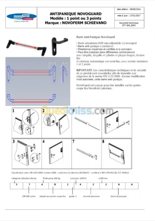BARRE ANTI PANIQUE ( CISA / ISEO / TESA / NOVOFERM ) et PORTE ISSUE DE SECOURS PORTE COUPE FEU