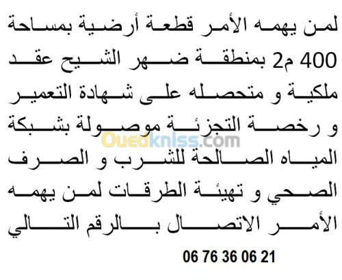 Vente Terrain Saïda Saida