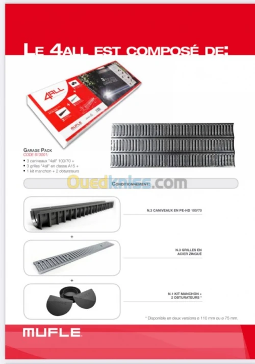 Caniveau pour garage pack 3metre x 70 