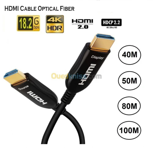 CABLE HDMI 4K 2.0 FIBRE OPTIQUE 10Metre 15M/20M/30M/40M/50M/70M/80M/100M