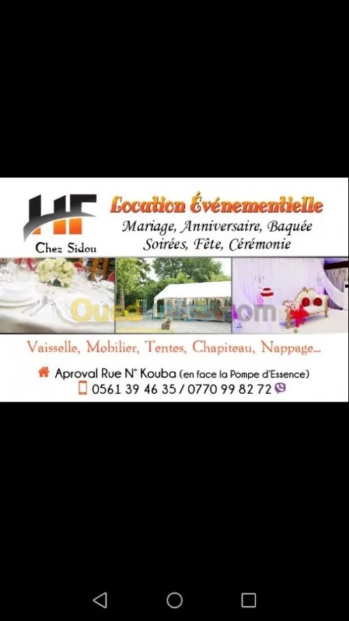 Location chaises / tables / vaisselle