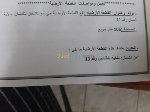 Vente Terrain Tlemcen Tlemcen