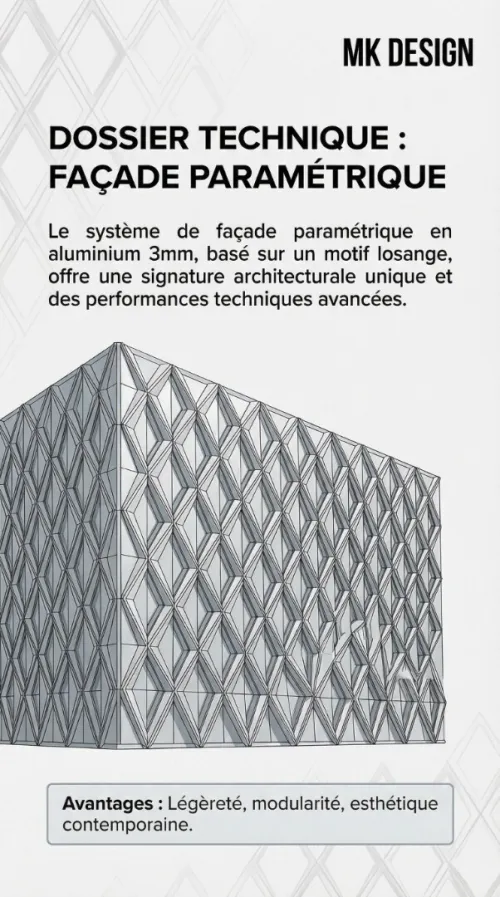 étude et réalisation de Façade secondaire en Aluminium Paramétrique