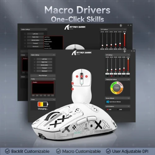 SOURIS GAMING ATTACK SHARK X3 PRO PAW-3395 4K/8K Hz, 59g SUPERLIGHT Wireless/Wired,DPI up to 26000