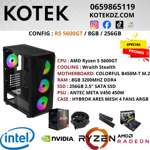 CONFIG PC GAMER - RYZEN 5 5600GT / 8GB RAM DDR4 / 256GB SSD