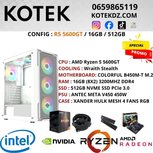 CONFIG PC GAMER - RYZEN 5 5600GT / 16GB RAM DDR4 / 512GB SSD NVME