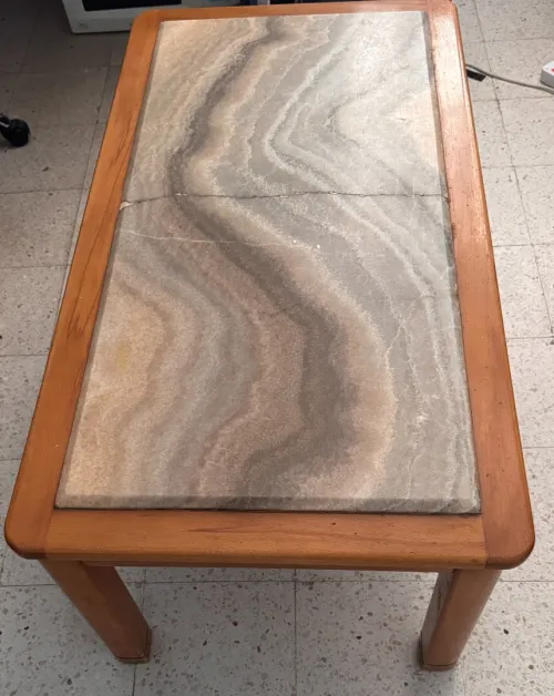Table basse en bois et marbre vintage
