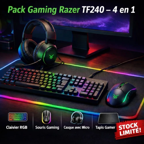 Pack Gaming Razer TF240  Clavier + Souris + Casque + Tapis