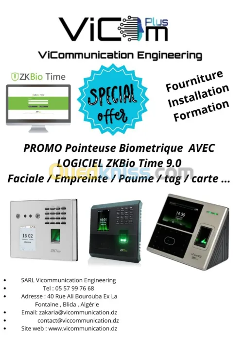 Promo 2025, pointeuse Biométrique avec logiciel et installation (Blida, Alger ...) 