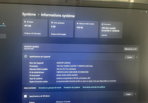 DELL G15 5530 I7 13650HX 16GO DDR5X 512 SSD NVIDIA GEFORCE RTX4060 6GO NEUF SOUS EMBALLAGE