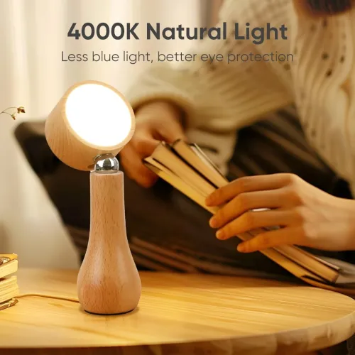 Lampe de Table LED en Bois  Sans Fil, Tactile, Lumière 4000K