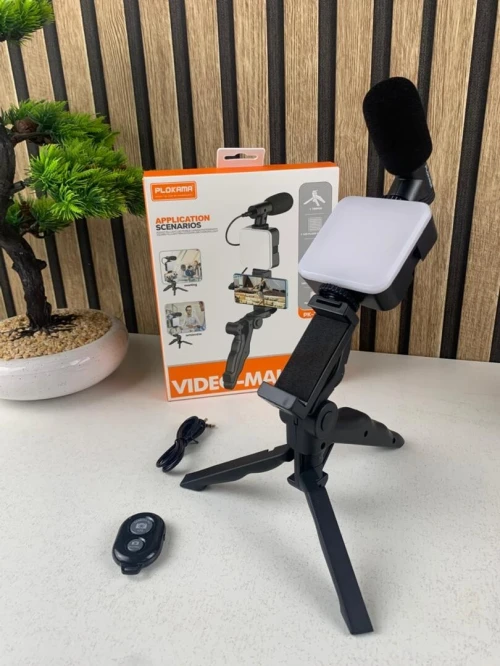 Kit Vidéo Complet pour Smartphone & Appareil Photo  Microphone + Éclairage LED Intégré