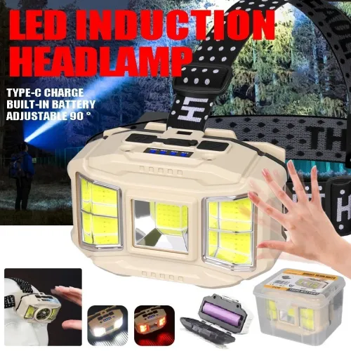 Lampe frontale LED COB à induction Rechargeable par USB 5 Modes 