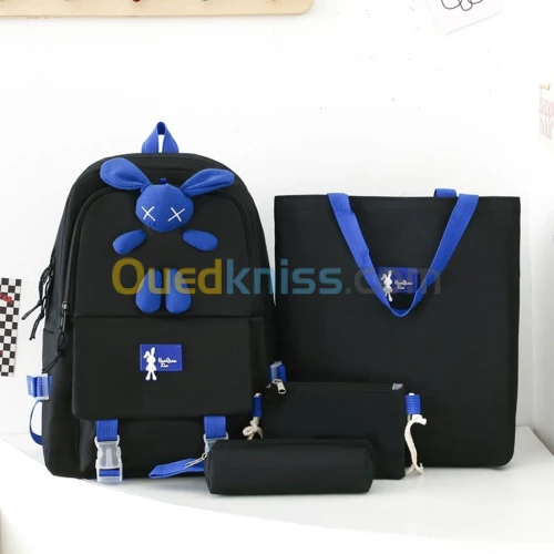 Ensemble Kawaii 4en1 Sacs dEcole Adorables Lapin Noir pour Ados محفظة 4 قطع كاواي أسود