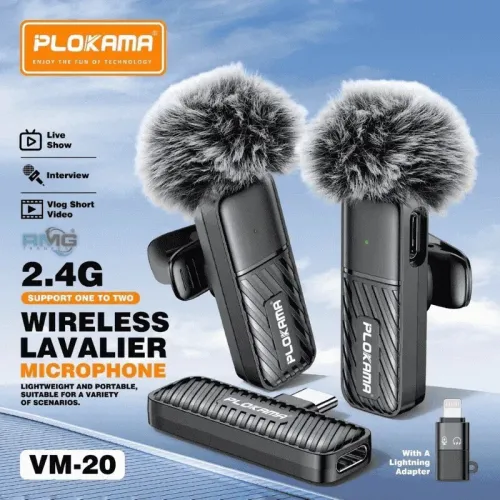Microphone Sans Fil Double  Enregistrement Stable Plokama VM-20 2,4 GHz