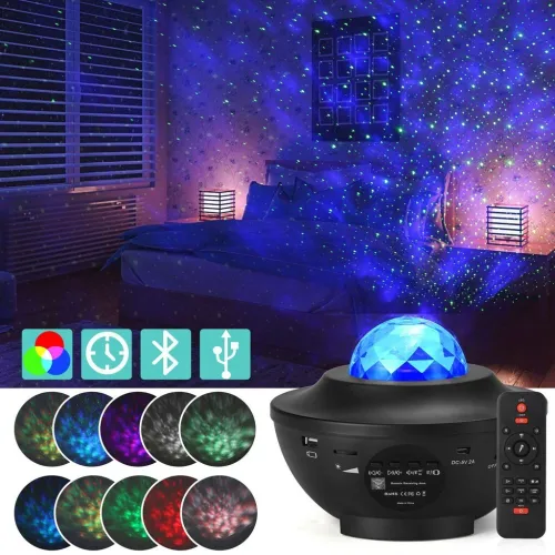 بروجكتور الفضاء+ 10 ألوان مختلفة +مكبر صوت +تلكوموند +كابل USB 