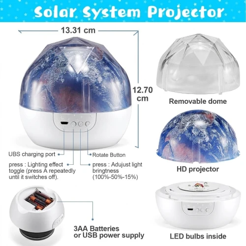 Projecteur Ciel Étoilé Enfant  Système Solaire Rotatif 360 + 5 Films Planètes