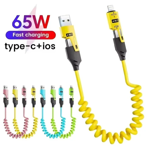 Câble USB 4 en 1 à Ressort - Charge Rapide 65W