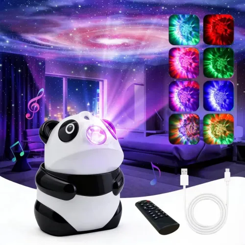 Veilleuse Panda Projecteur d'Étoiles  Haut-Parleur Bluetooth et 15 Modes d'Éclairage