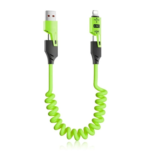 Câble USB 4 en 1 à Ressort - Charge Rapide 65W