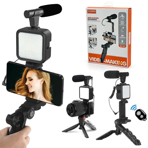 Kit Vidéo Complet pour Smartphone & Appareil Photo  Microphone + Éclairage LED Intégré
