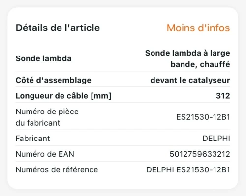 Sonde d oxygène 46339475