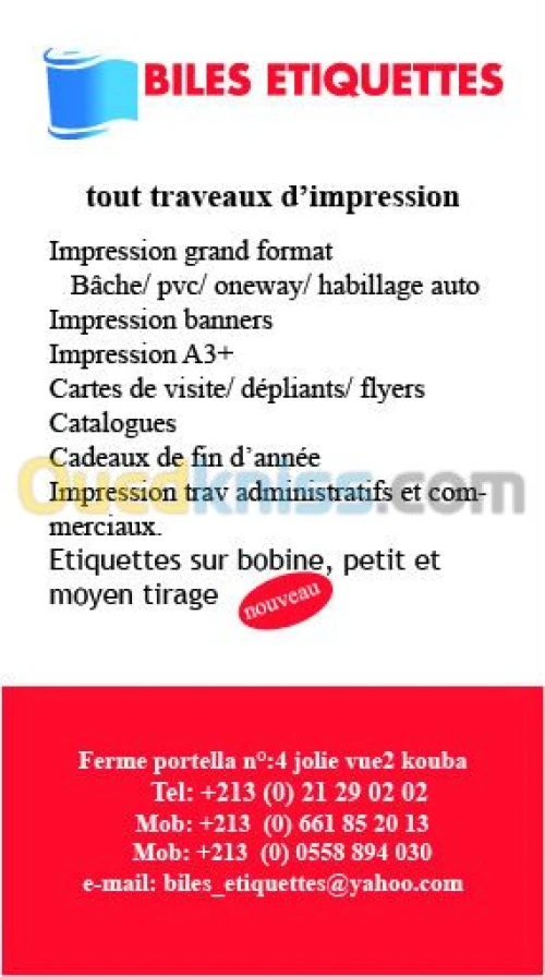 tout traveaux d’impression.