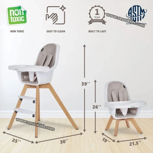 Chaise Haute scandinave Réglable 3en1 pour bebe - Angelo