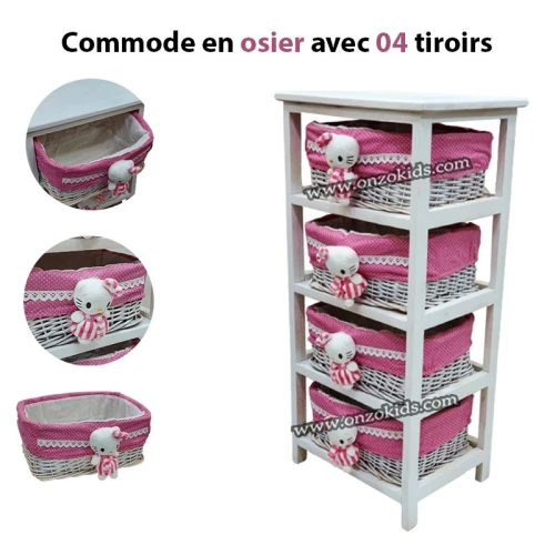 Commode en osier avec 4 tiroirs