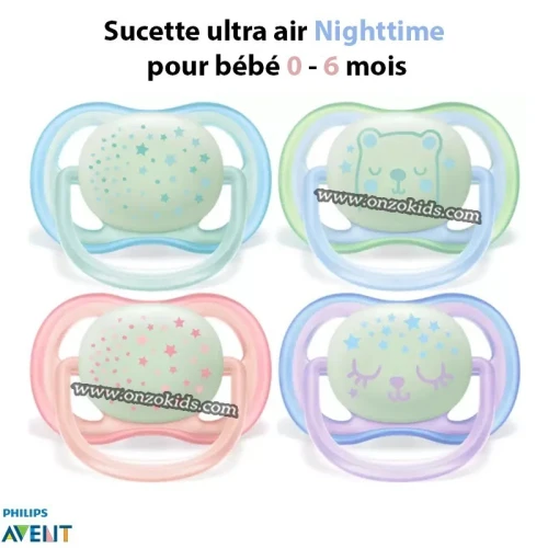 Pack 2 Sucettes Ultra air Nighttime 0 a 6 mois  AVENT PHILIPS